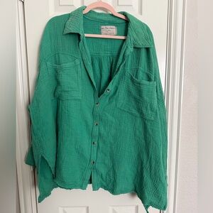 Free People We The Free Cotton Gauze Button Down Shirt XL- Cardiff Oversized